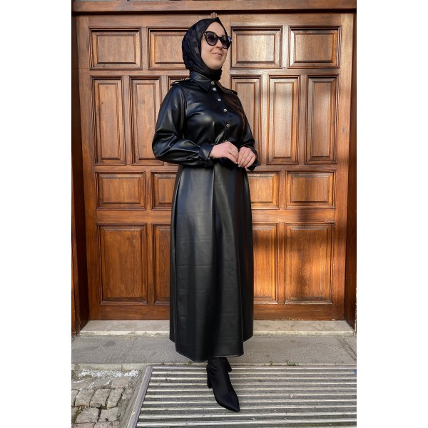 Leather Dress Siyah Elbıse 4046