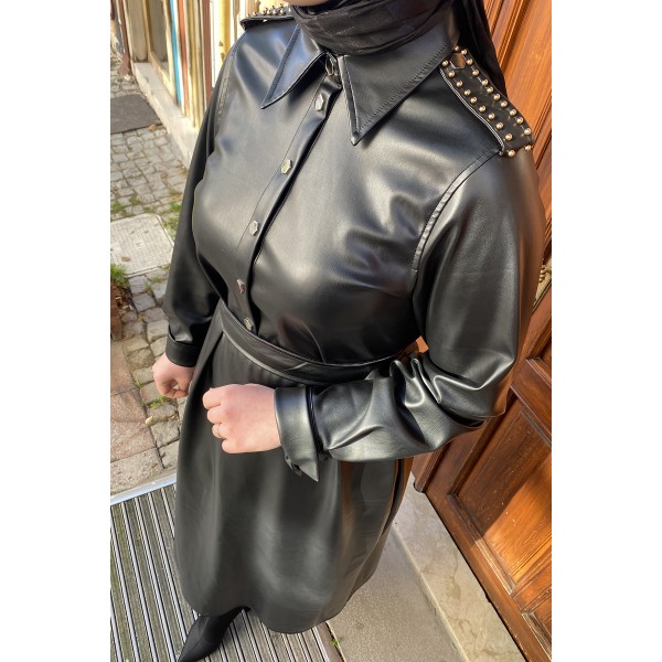 Leather Dress Siyah Elbıse 4046